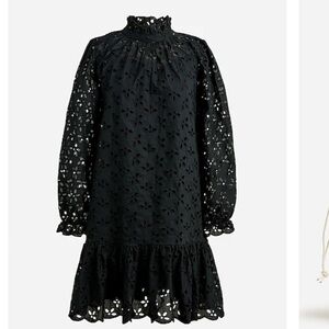 Tall large j crew ruffle trim long sleeve dress in black eyelet